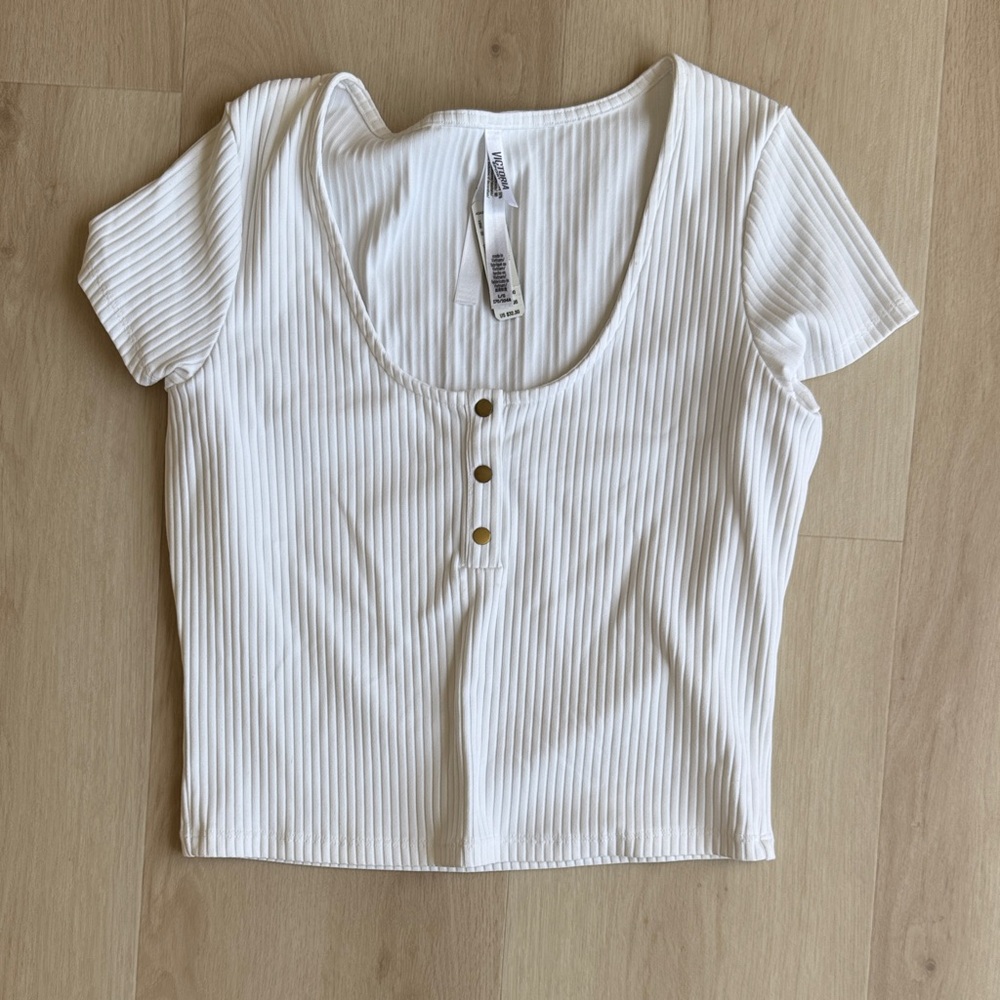 Victoria's Secret White Ribbed Crop Top with Buttons
